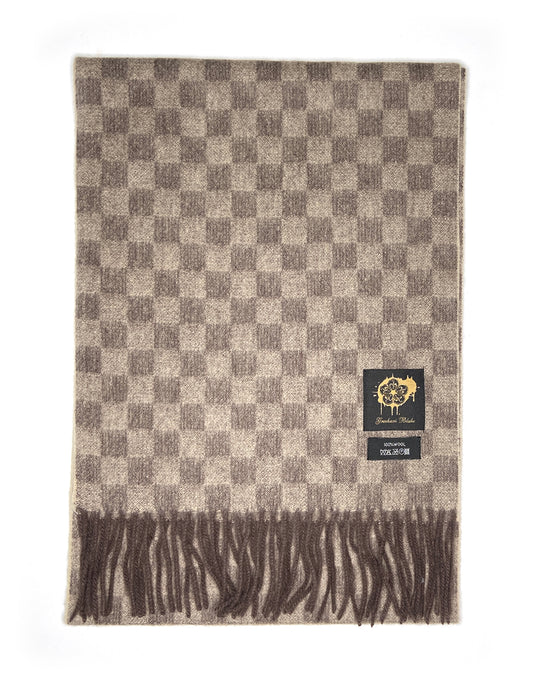 Brown Checkered Wool Scarf