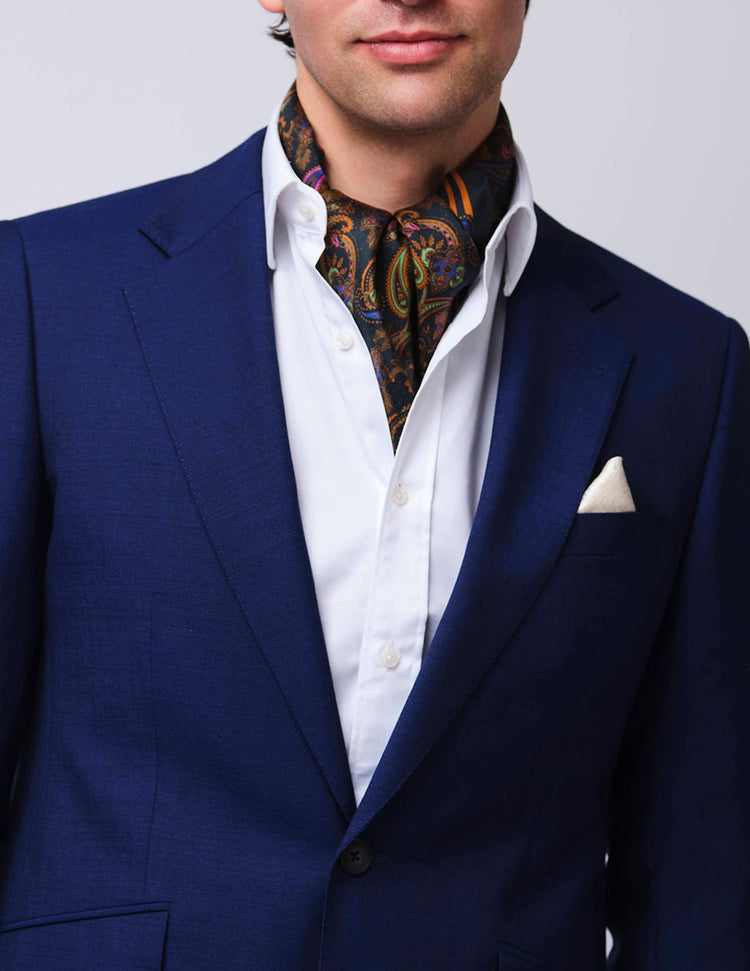 Teal Paisley Silk Cravat Square
