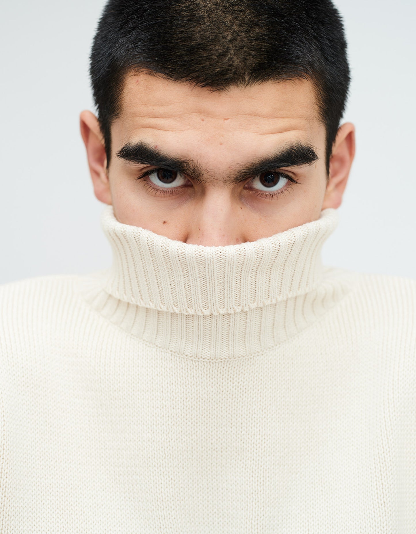 Ecru Cotton Roll Neck Jumper