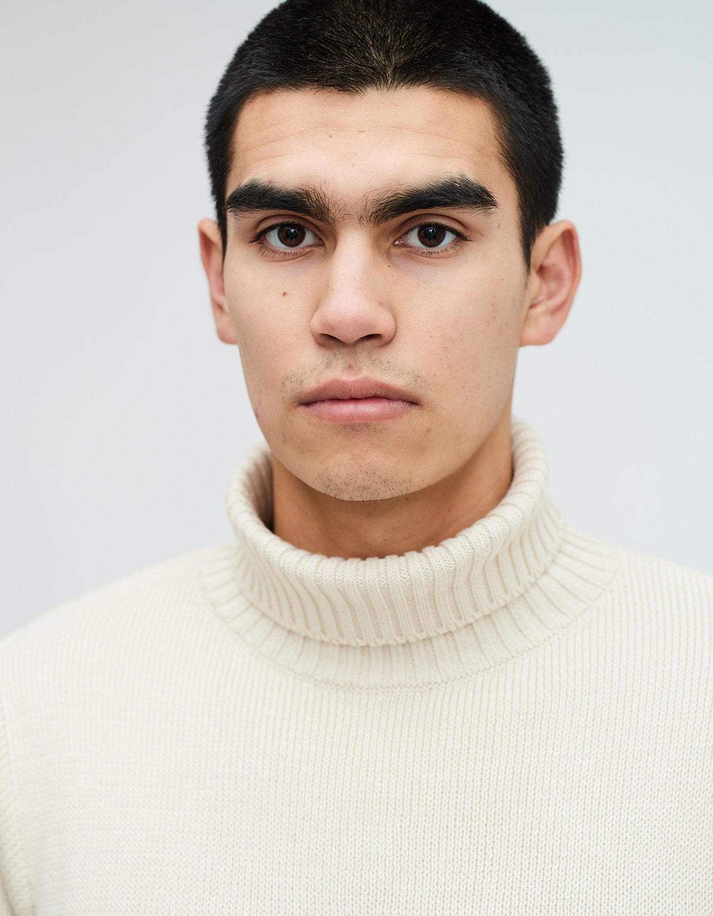 Ecru Cotton Roll Neck Jumper