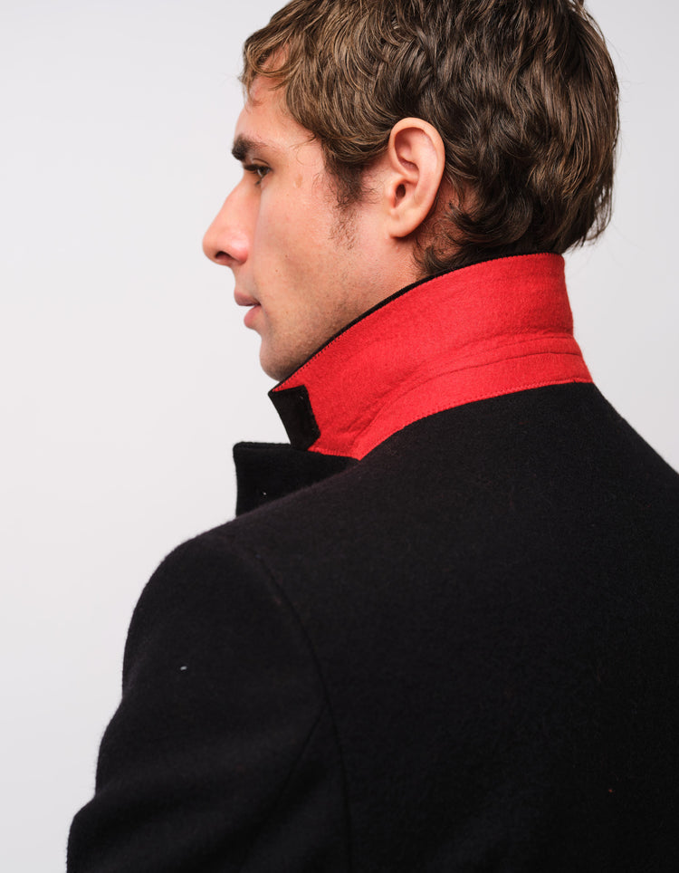 Black Wool Covert Coat