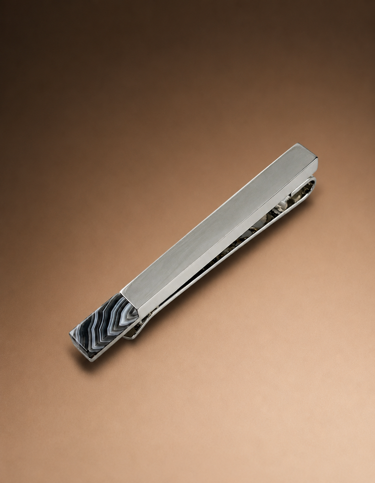 Silver Botswana Agate Stone Tie Bar