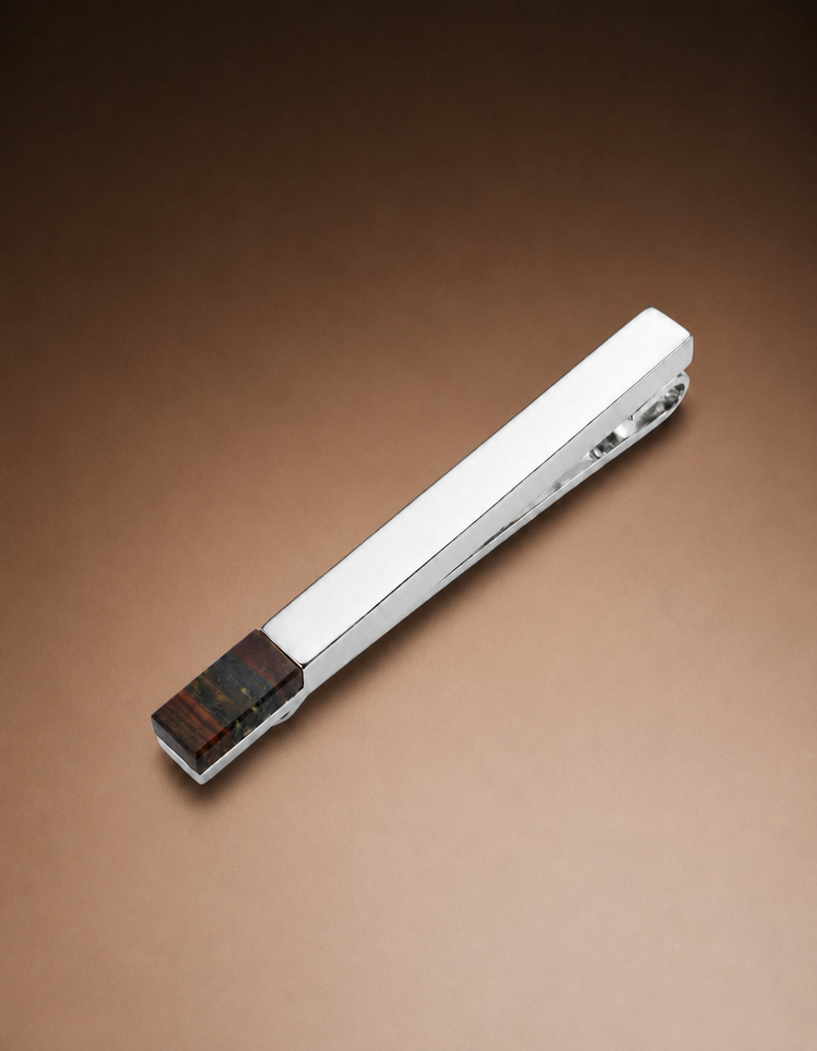 Silver Tiger Iron Stone Tie Bar