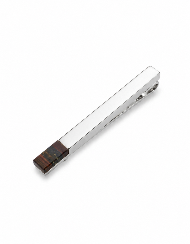 Silver Tiger Iron Stone Tie Bar