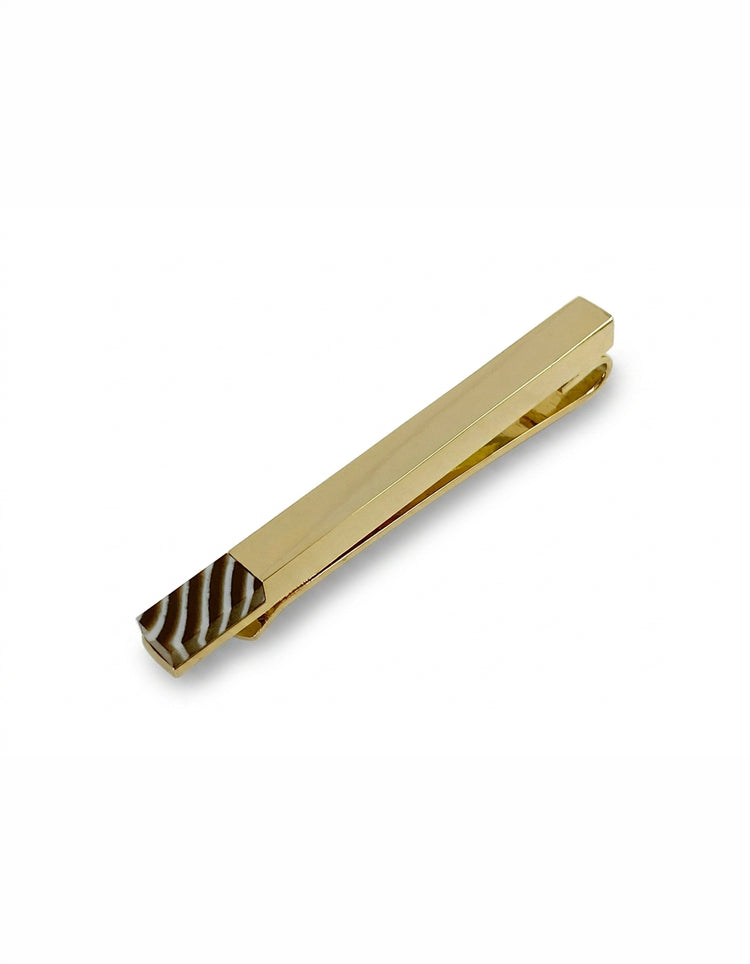 Gold Botswana Agate Stone Tie Bar
