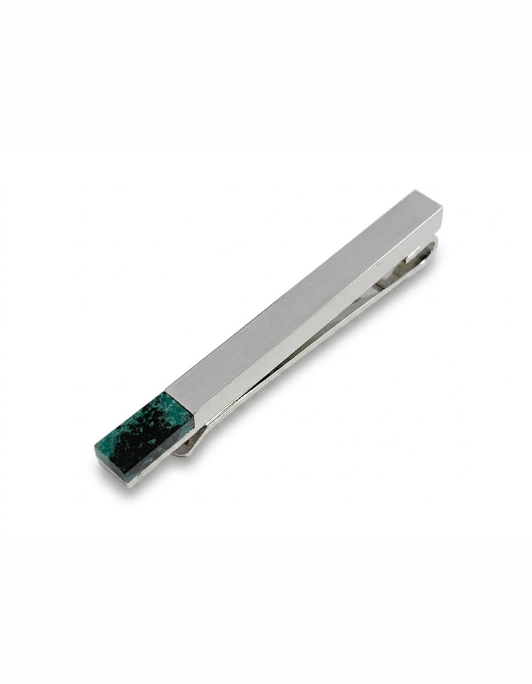 Silver Azurite Stone Tie Bar