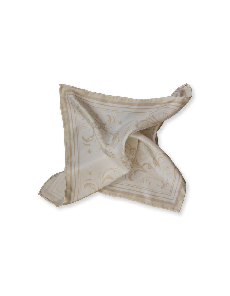 Cream Paisley Silk Pocket Square