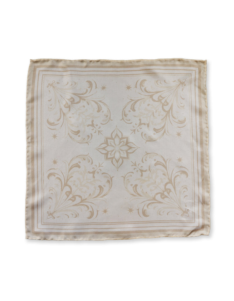 Cream Paisley Silk Pocket Square