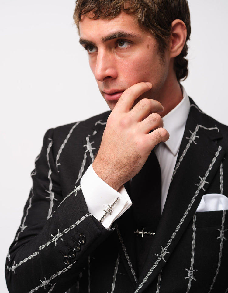 Black Barbed Wire Jacquard Suit - Gresham Blake Online