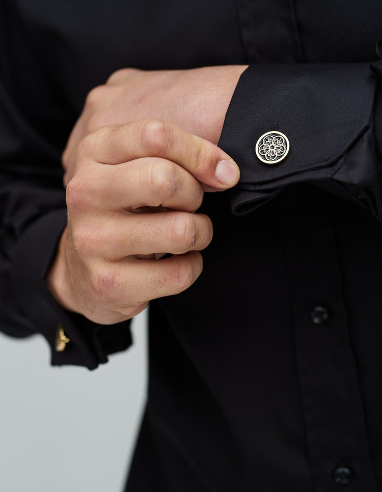 Black Double Cuff Kent Collar Shirt - Gresham Blake Online