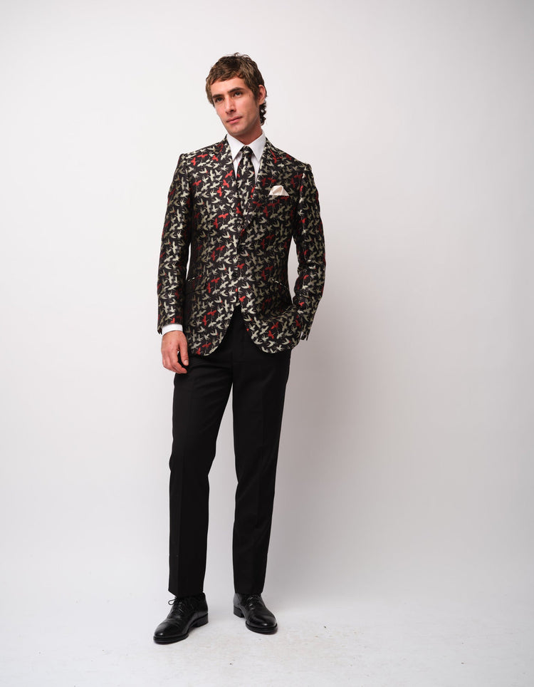 Black & Red Cranes Silk Jacket - Gresham Blake Online