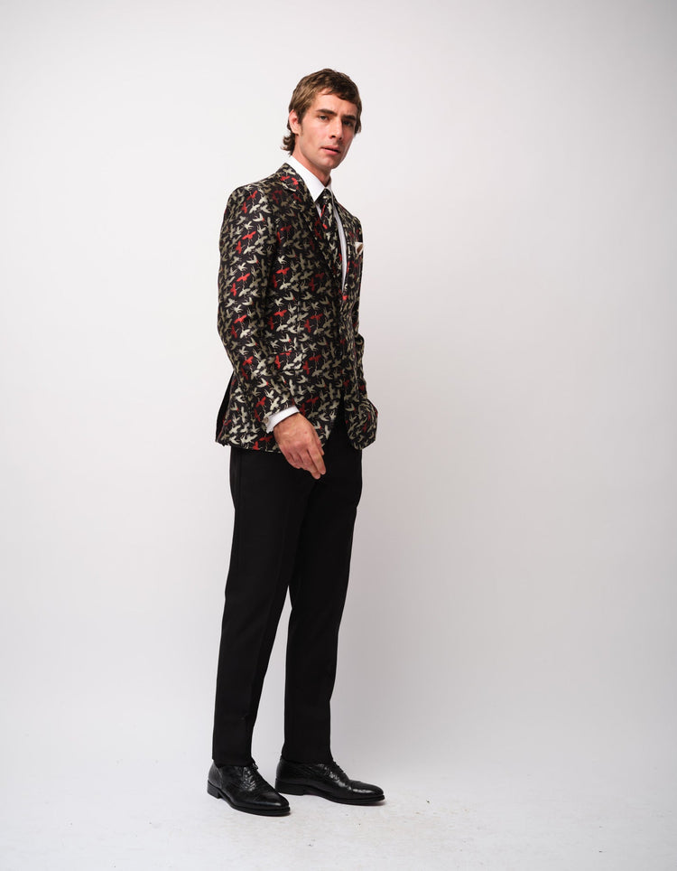 Black & Red Cranes Silk Jacket - Gresham Blake Online