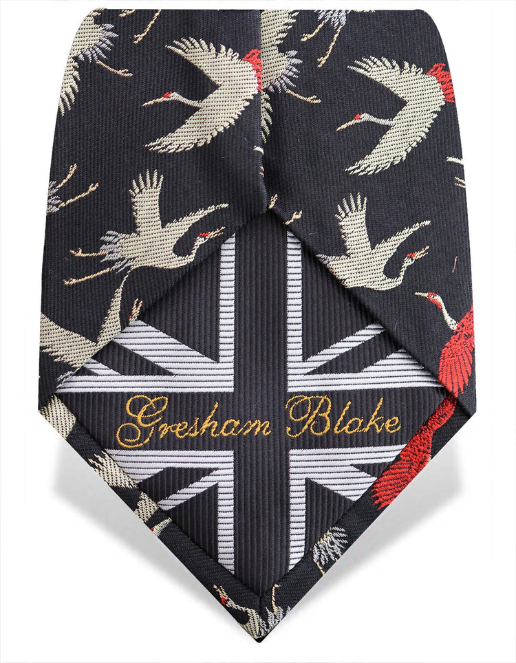 Black & Red Cranes Silk Tie - Gresham Blake Online