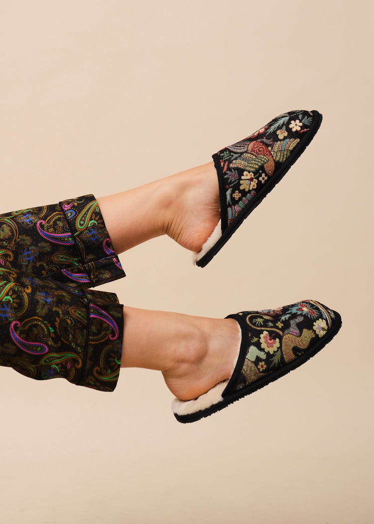 Black Tapestry Slippers - Gresham Blake Online