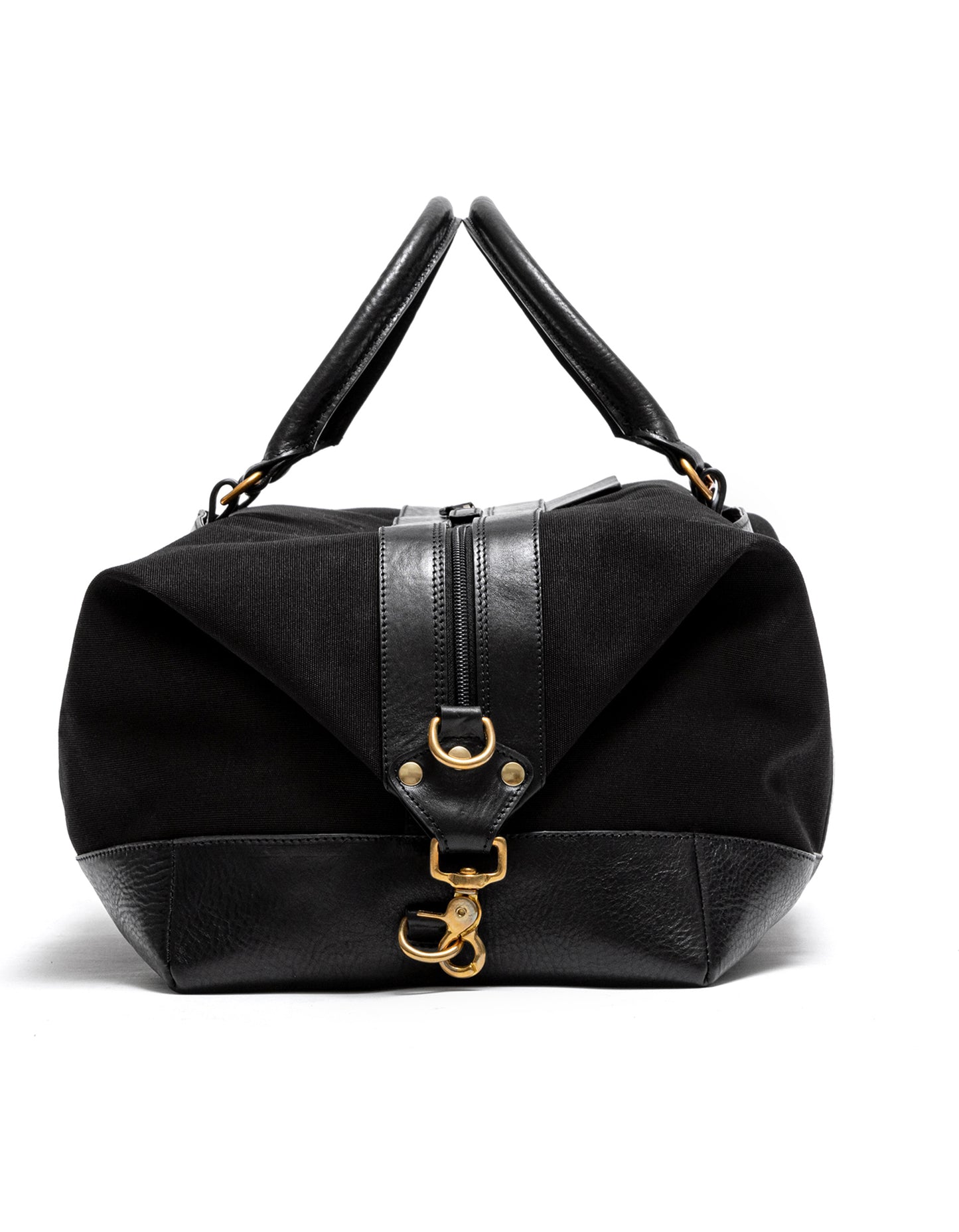 black leather duffle travel bag