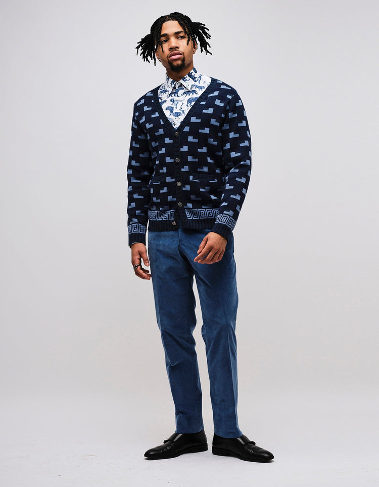 Blue Geometric GB Cotton Cardigan - Gresham Blake Online