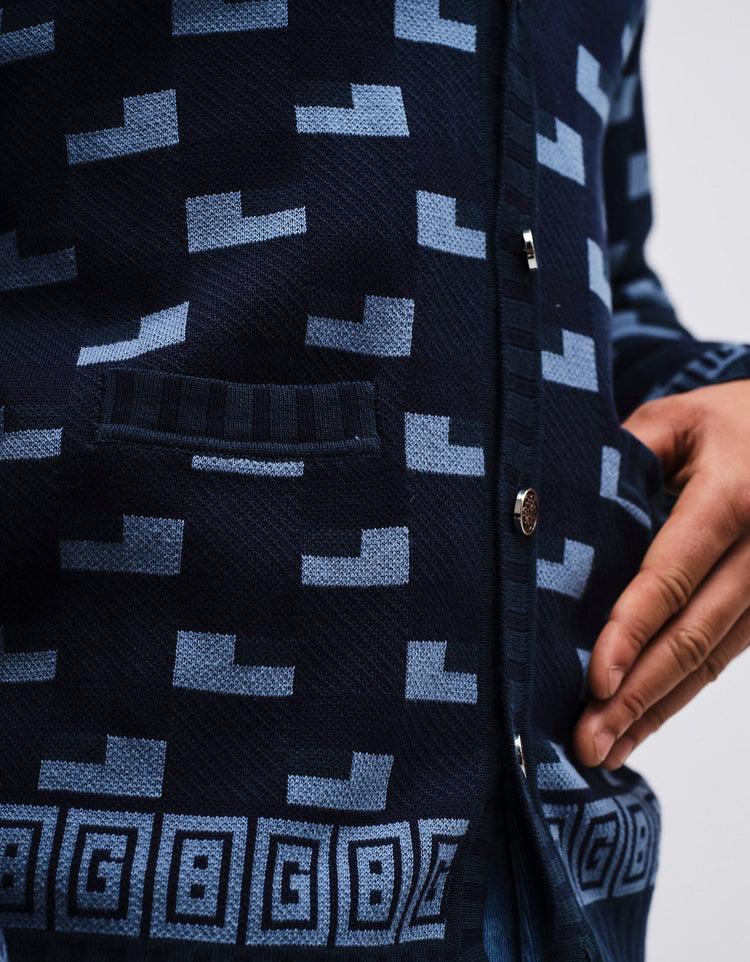 Blue Geometric GB Cotton Cardigan - Gresham Blake Online