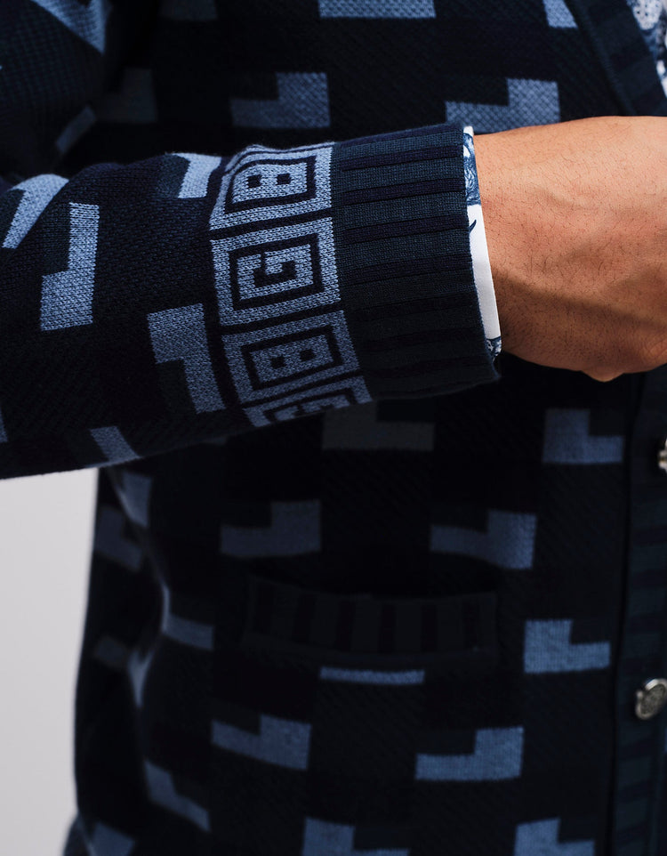 Blue Geometric GB Cotton Cardigan - Gresham Blake Online