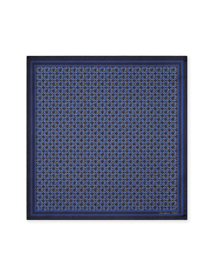Blue Geometric Silk Pocket Square - Gresham Blake Online