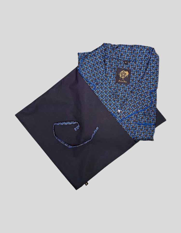 Blue Geometric Silk Pyjamas - Gresham Blake Online