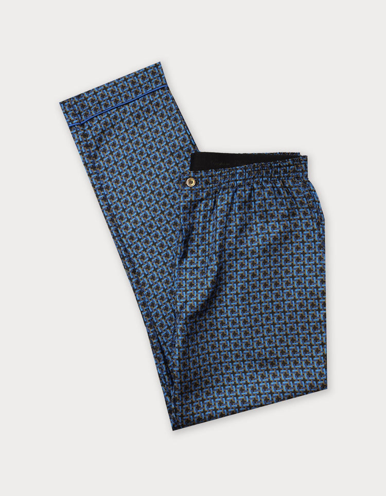 Blue Geometric Silk Pyjamas - Gresham Blake Online