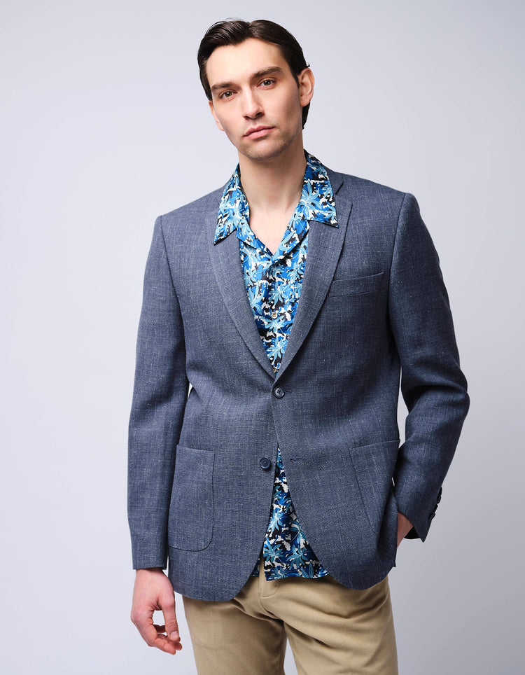 Blue Leaves Short Sleeve Silk Shirt - Gresham Blake Online