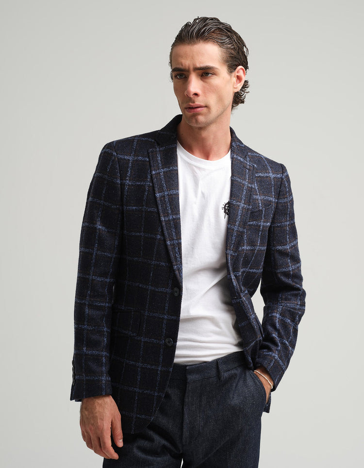 Blue Windowpane Check Jacket - Gresham Blake Online