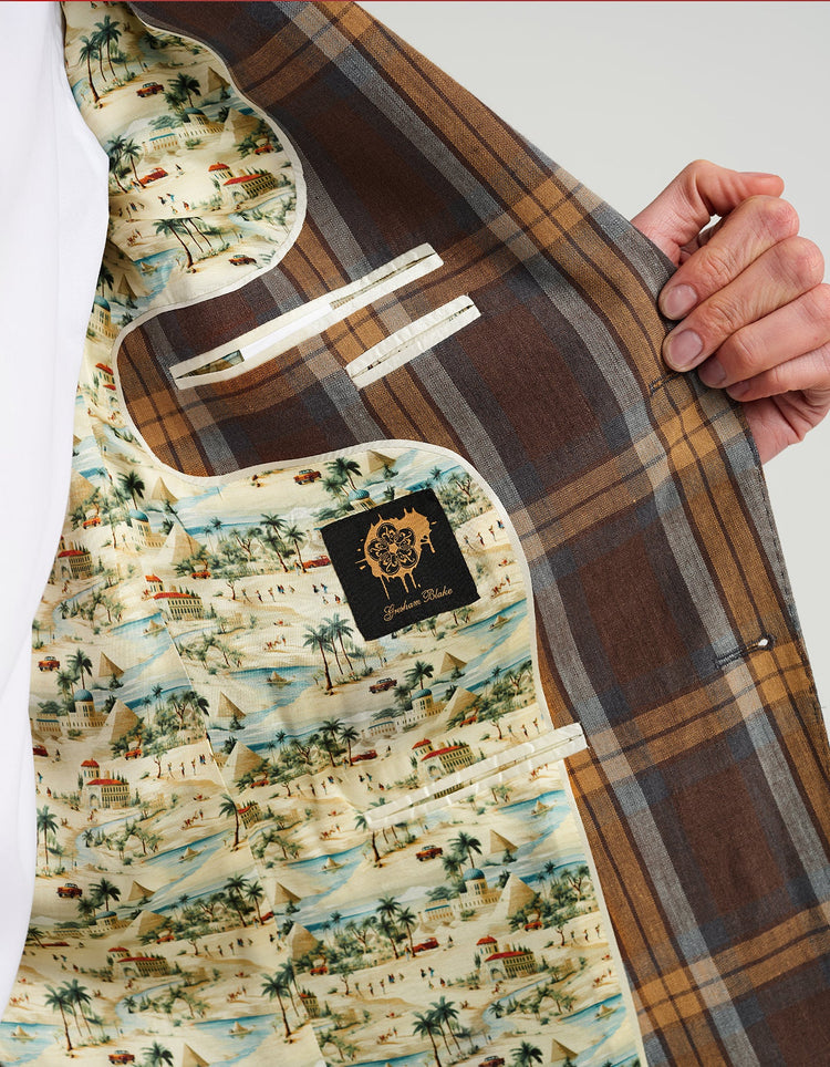 Brown & Blue Check Linen Suit - Gresham Blake Online