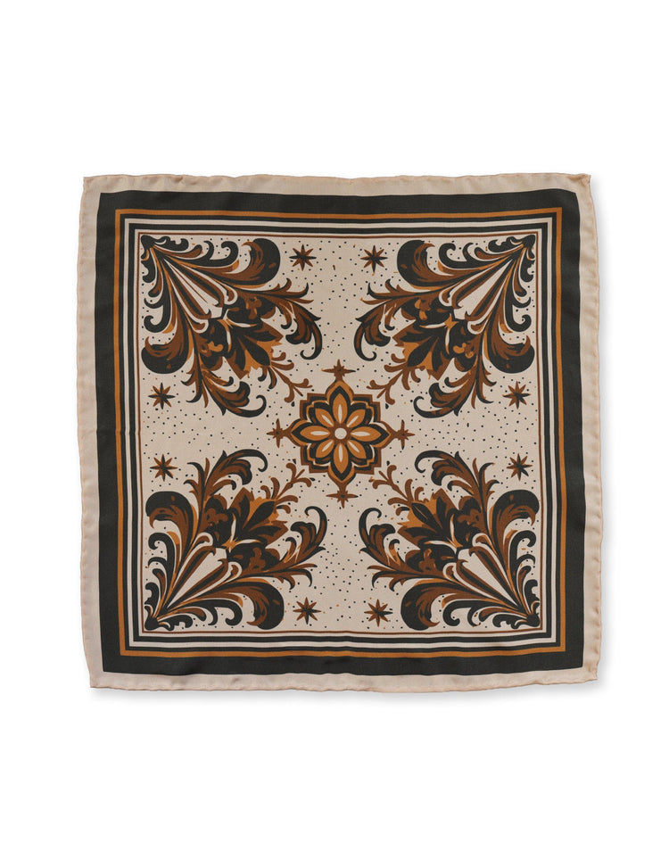 Brown Paisley Silk Pocket Square - Gresham Blake Online