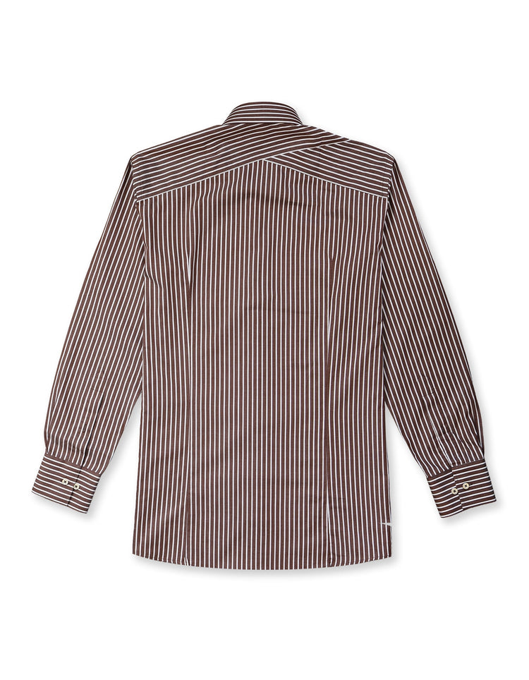 Brown & White Stripe Split Yoke Shirt - Gresham Blake Online