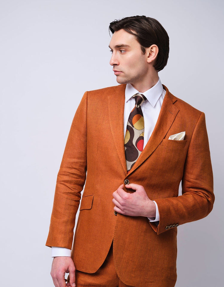 Burnt Orange Herringbone Linen Suit - Gresham Blake Online