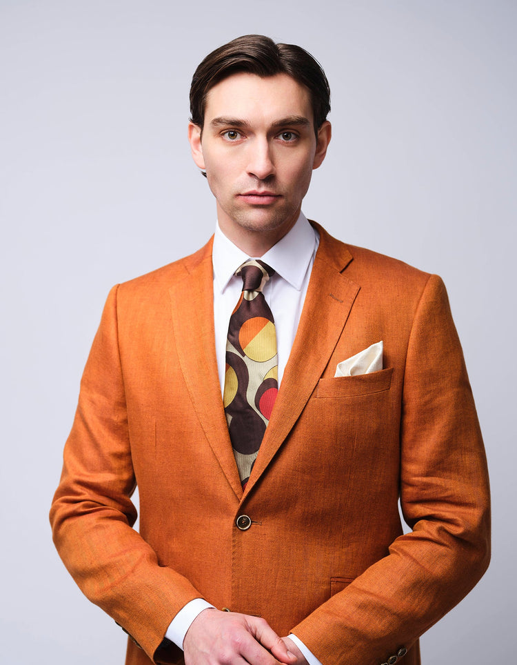Burnt Orange Herringbone Linen Suit - Gresham Blake Online