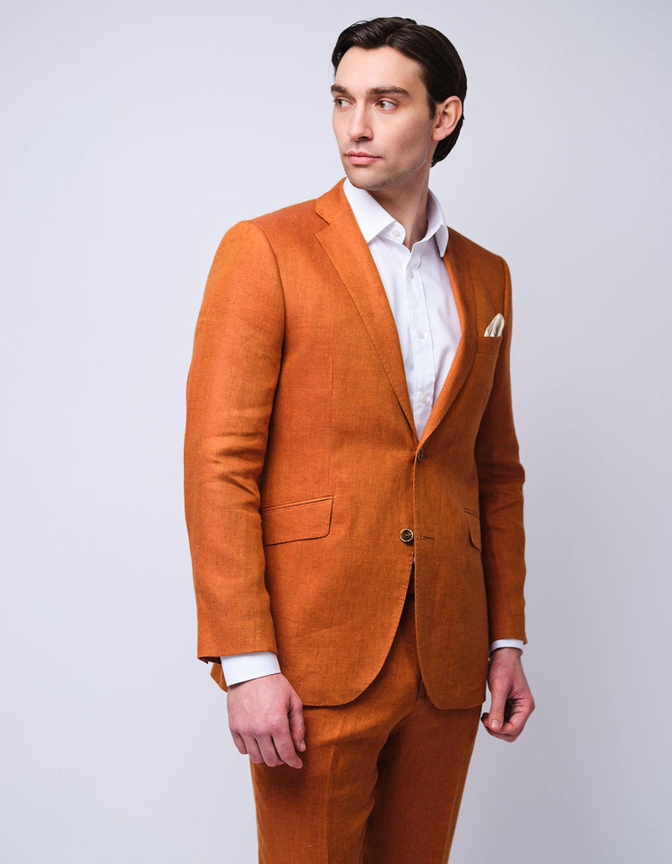 Burnt Orange Herringbone Linen Suit - Gresham Blake Online