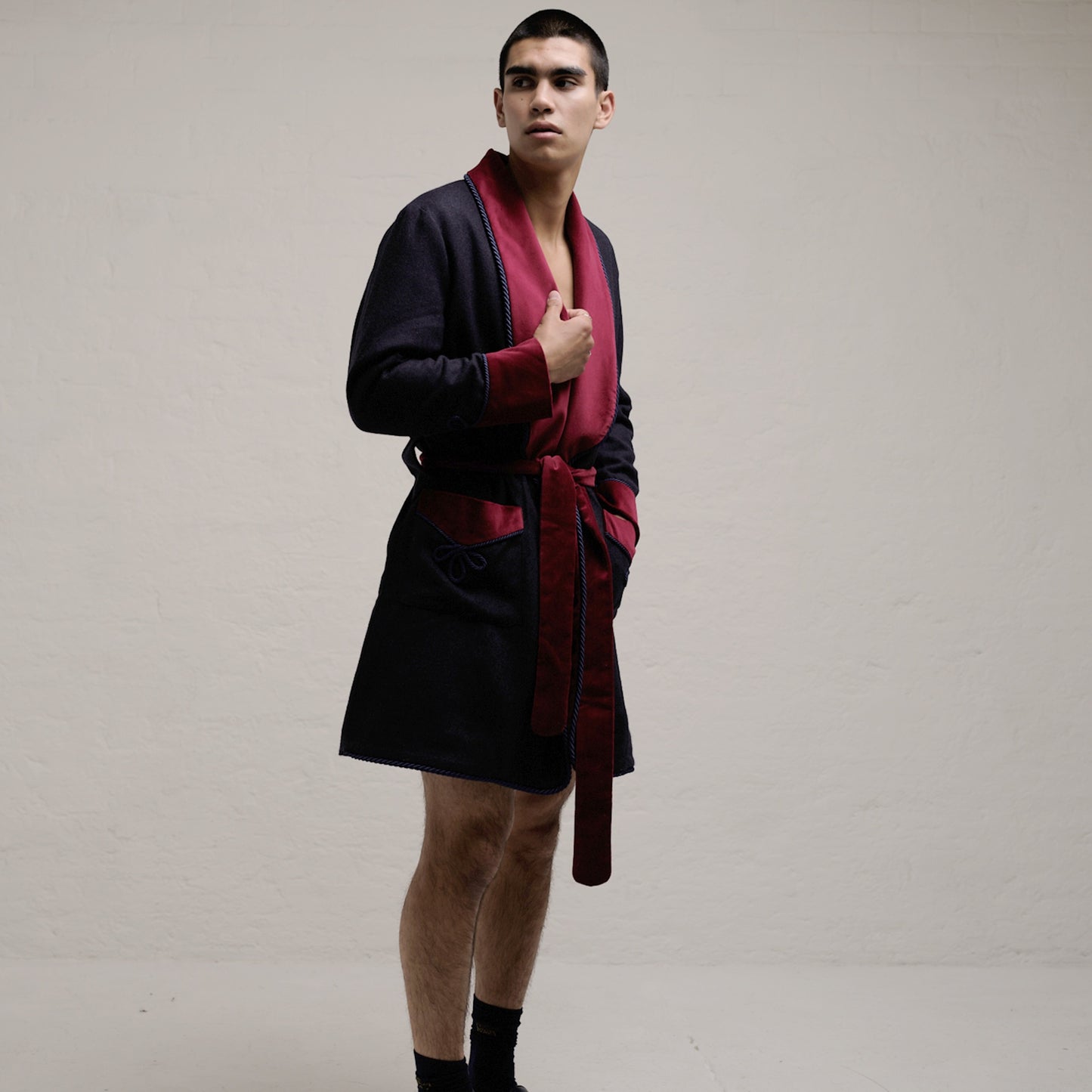 Midnight Blue Wool Dressing Gown
