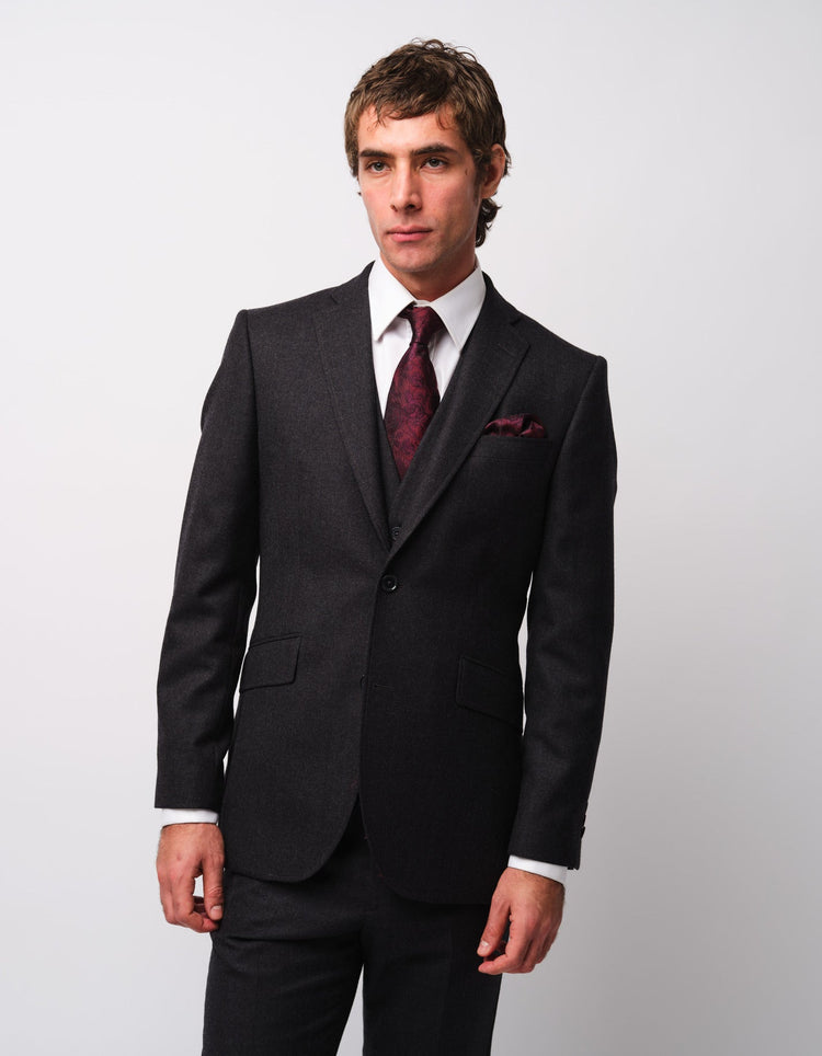 Charcoal Merino Wool Twill Suit - Gresham Blake Online