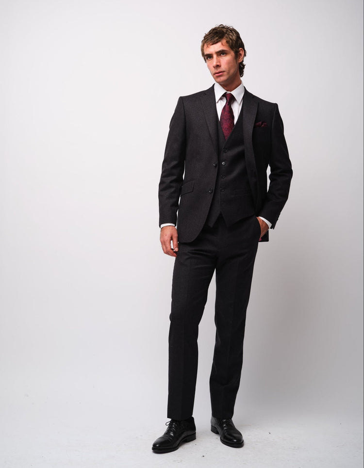 Charcoal Merino Wool Twill Suit - Gresham Blake Online