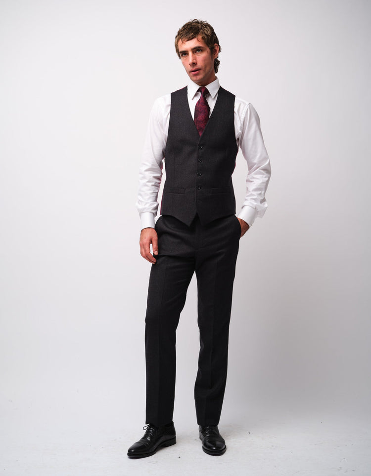 Charcoal Merino Wool Twill Waistcoat - Gresham Blake Online
