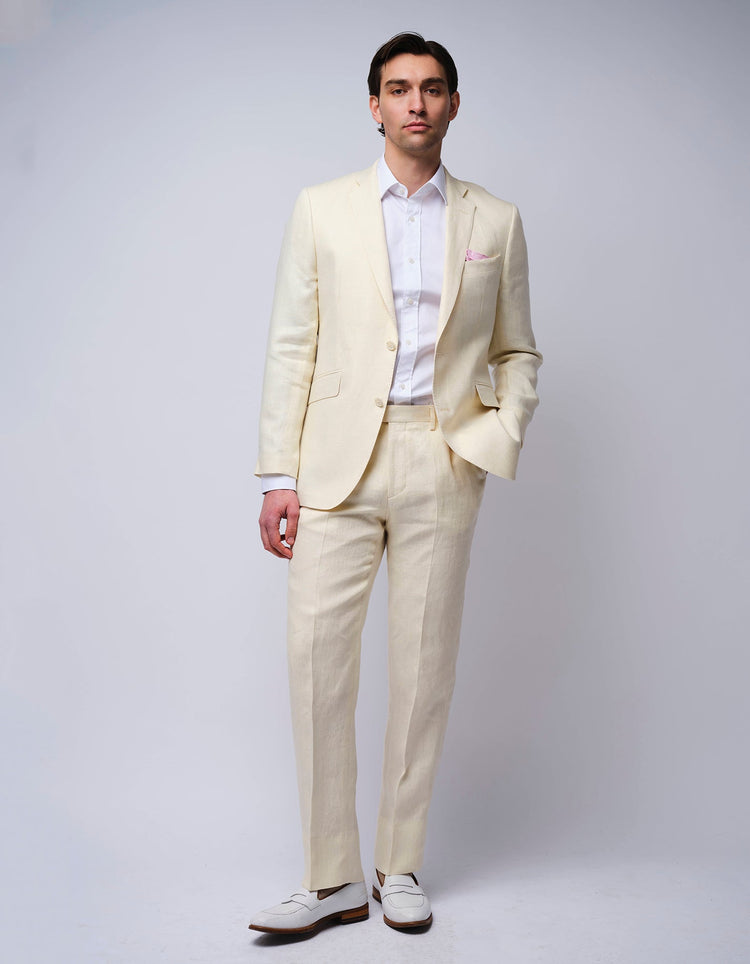 Cream Herringbone Linen Suit - Gresham Blake Online