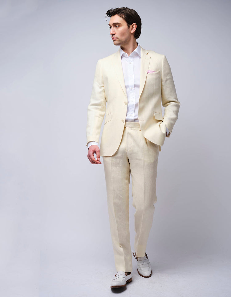 Cream Herringbone Linen Suit - Gresham Blake Online