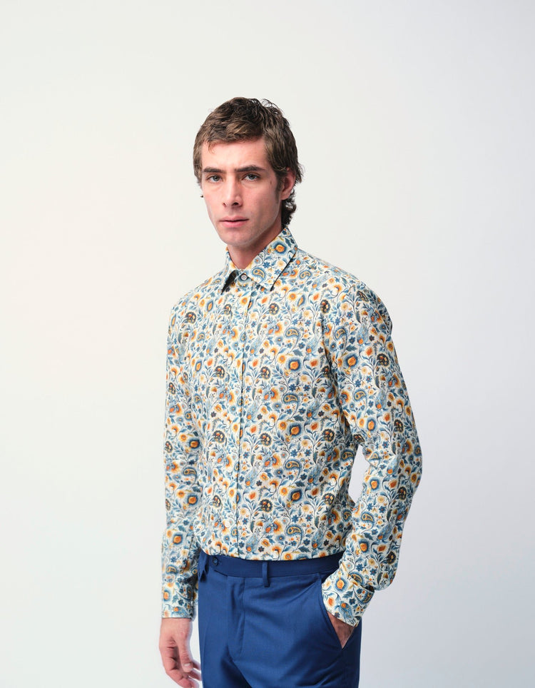 Cream Paisley Jacquard Shirt - Gresham Blake Online