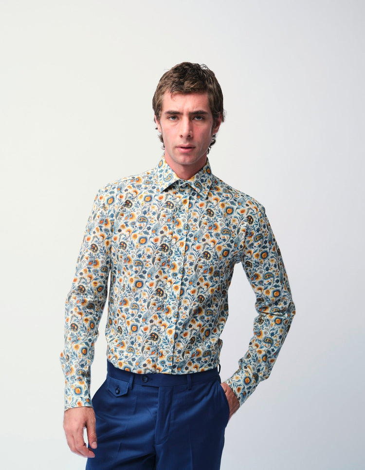 Cream Paisley Jacquard Shirt - Gresham Blake Online