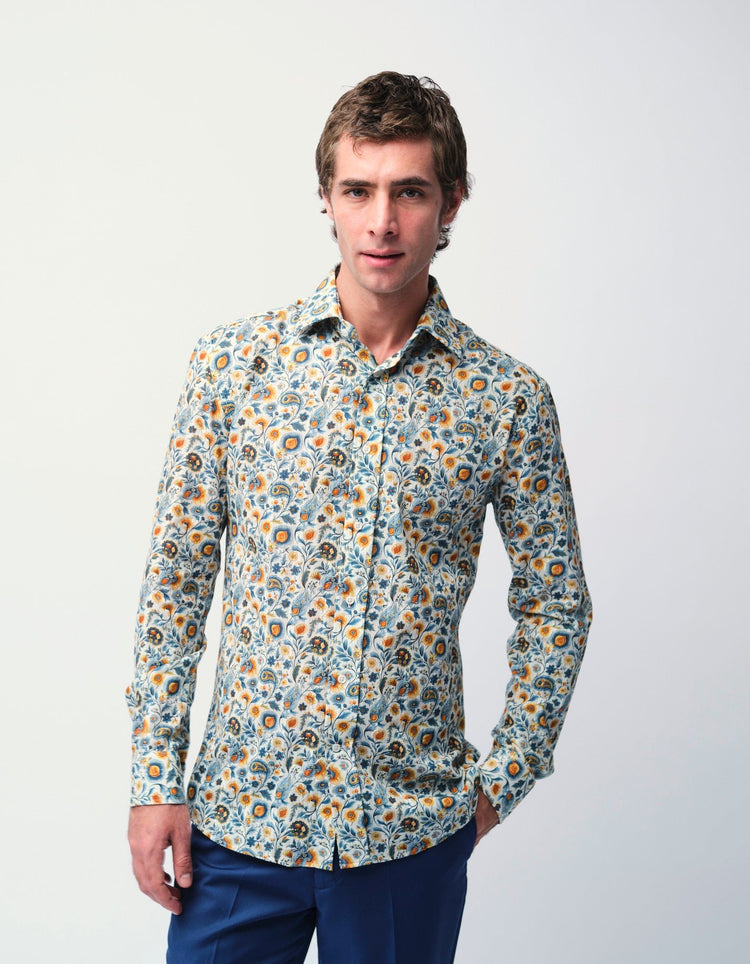 Cream Paisley Jacquard Shirt - Gresham Blake Online