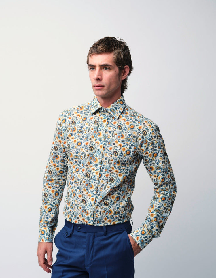 Cream Paisley Jacquard Shirt - Gresham Blake Online