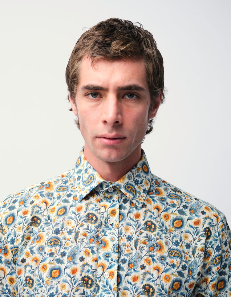 Cream Paisley Jacquard Shirt - Gresham Blake Online