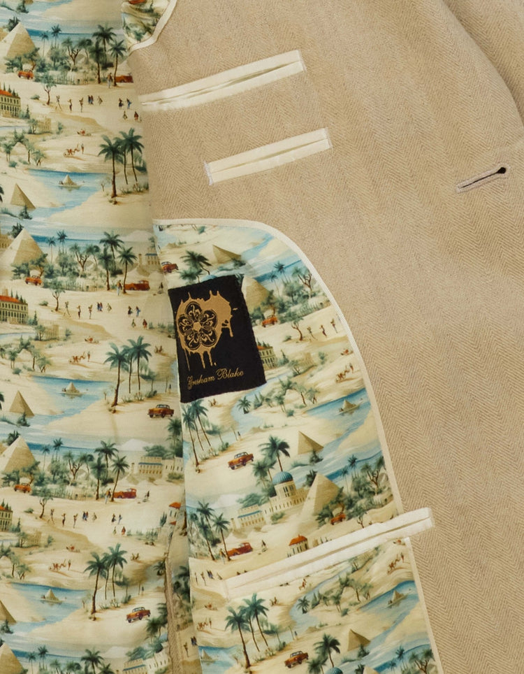 Cream Sand Herringbone Linen Suit - Gresham Blake Online