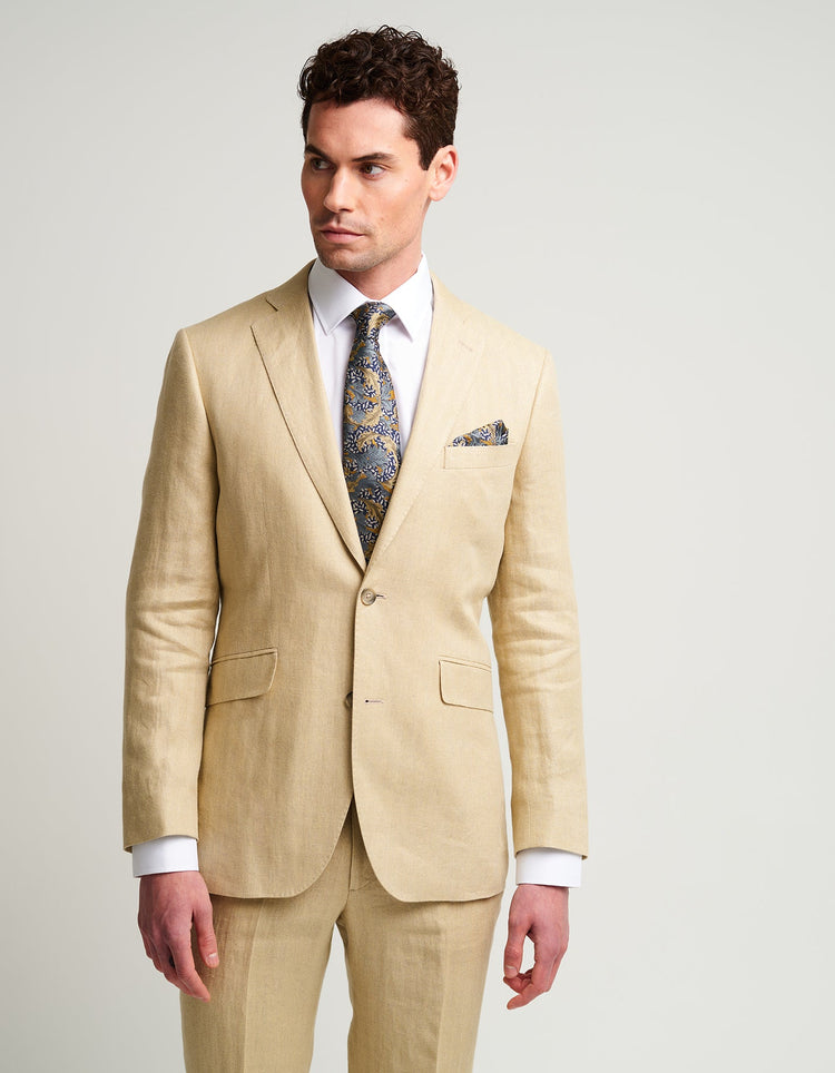 Cream Sand Herringbone Linen Suit - Gresham Blake Online
