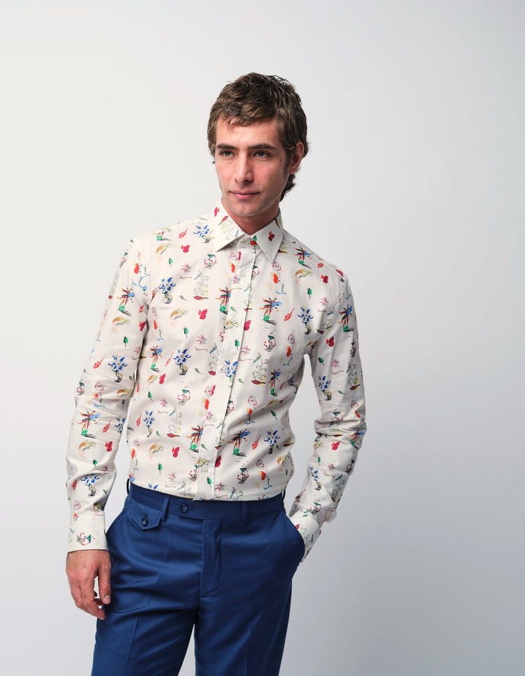 Cream Scatter Print Shirt - Gresham Blake Online