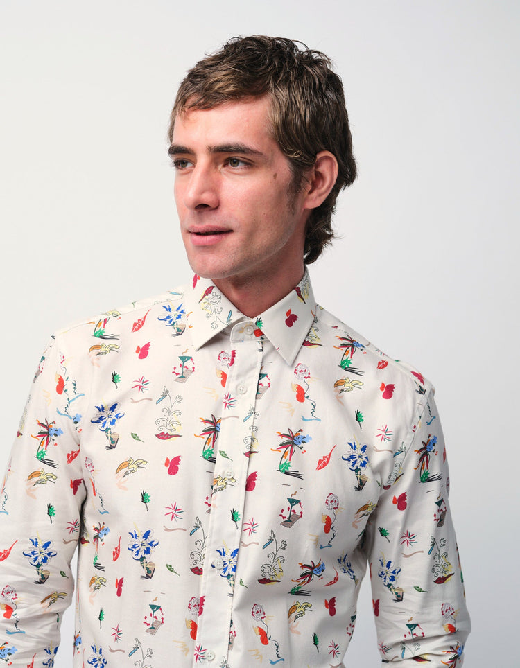 Cream Scatter Print Shirt - Gresham Blake Online