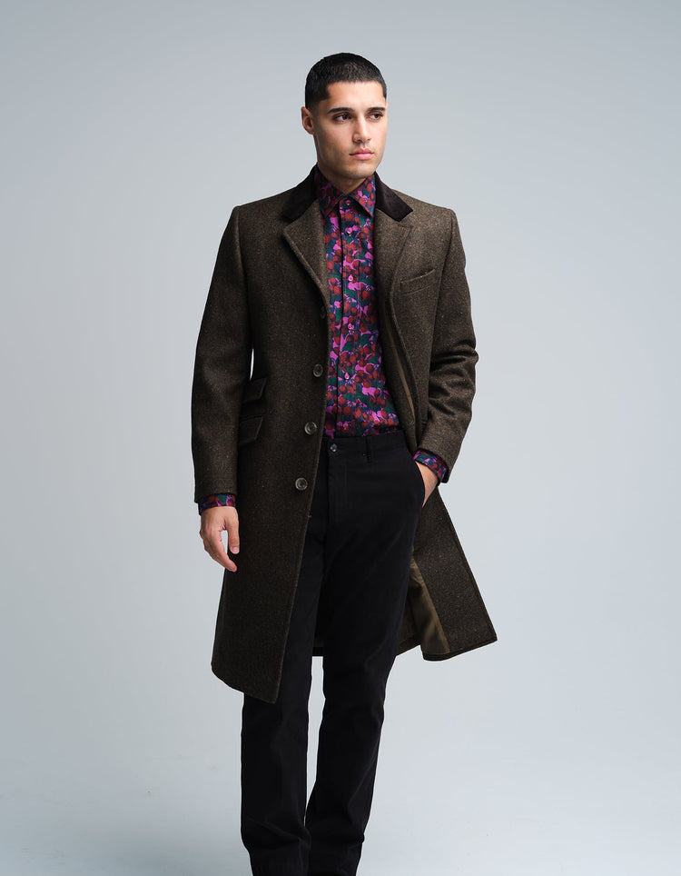 Dark Olive Donegal Wool Covert Coat - Gresham Blake Online