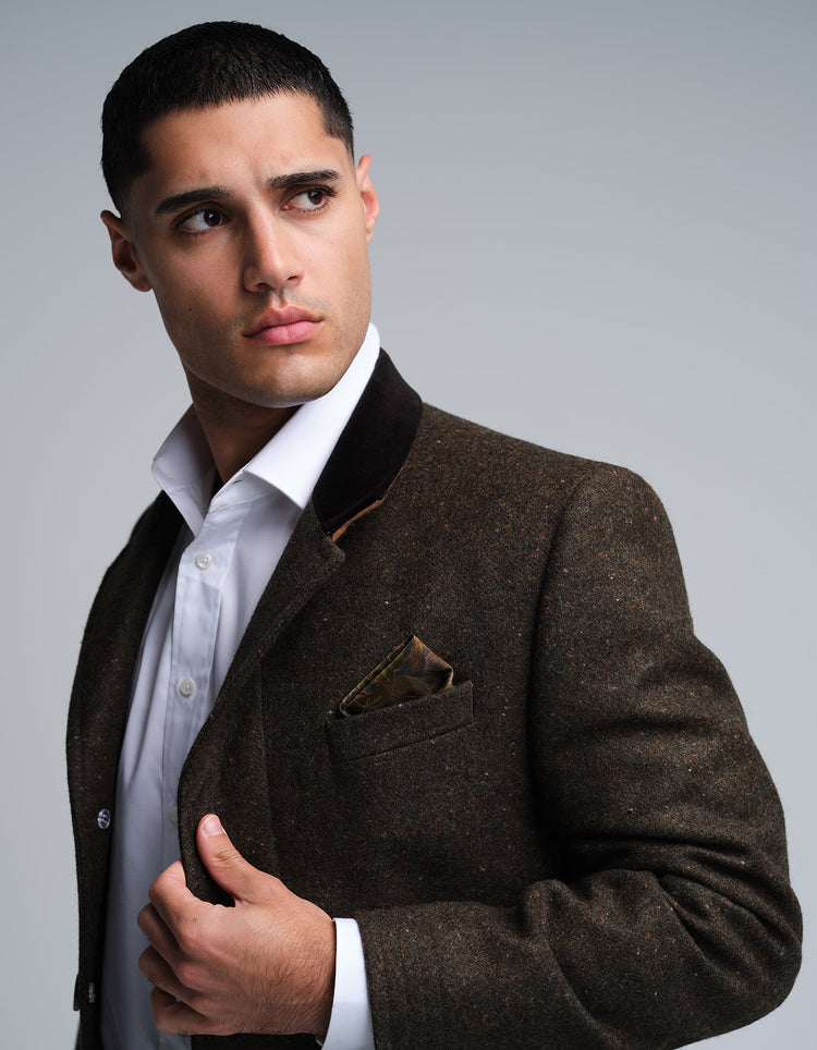 Dark Olive Donegal Wool Covert Coat - Gresham Blake Online